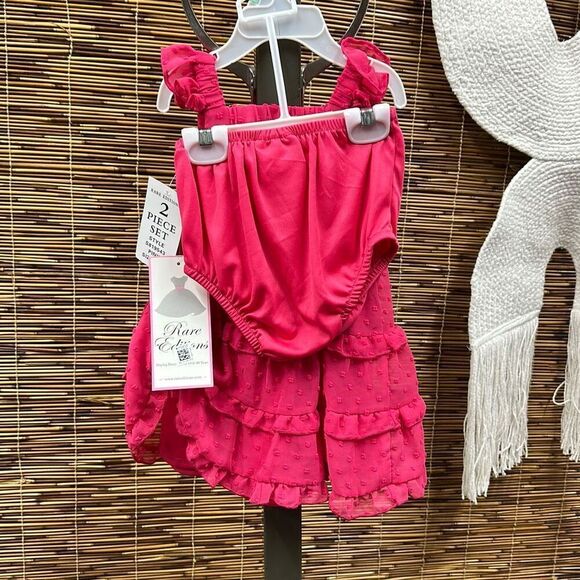 Rare Editions Baby Girls Dot Chiffon Ruffled Flutter Sleeve Dress - Pink Size 18 - Picture 3 of 3